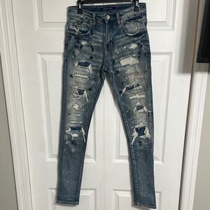 Distressed Blue Straight Leg Jeans